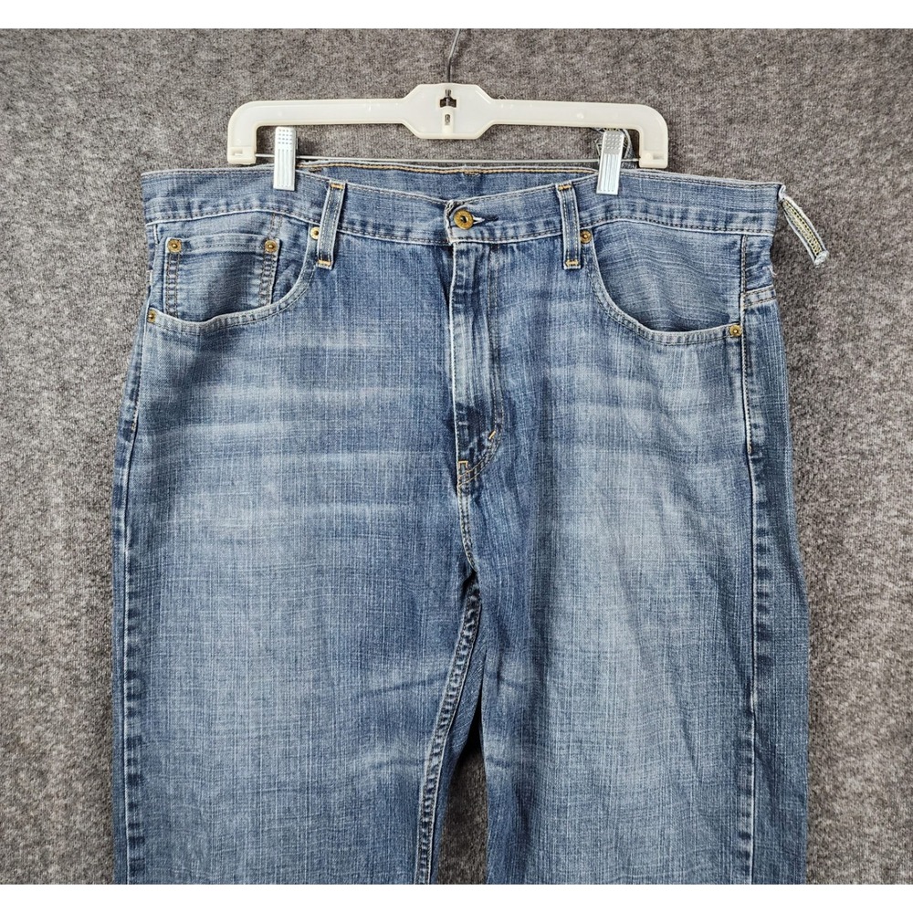 Levi 569 Loose Straight Jeans Mens 38x32 Blue Denim WaterLess Damaged Loops